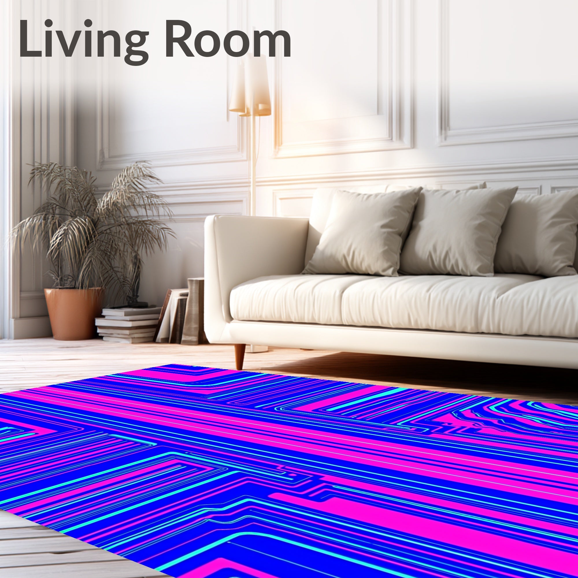 Bright Pink Blue Geometric Circuit Rug