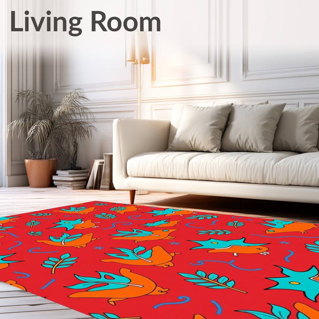 Whimsical Red Orange Bird Foliage Whimsies Rug