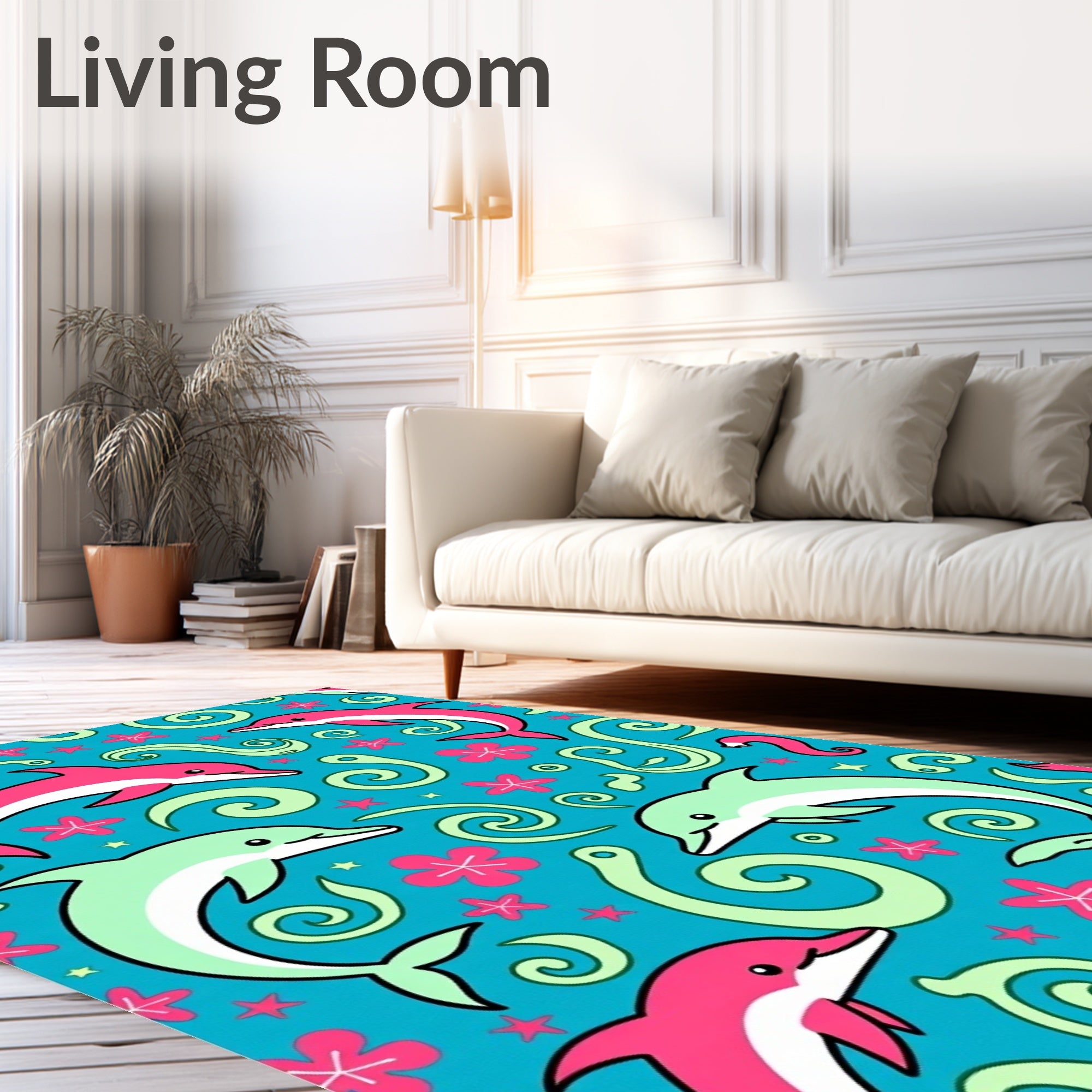 Turquoise Dolphin Swirl Coral Starfish Rug