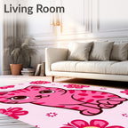 Pink Kawaii Cat Floral Garden Rug