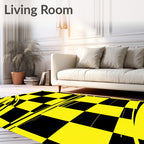 Dynamic Yellow Black Checkerboard Motion Rug