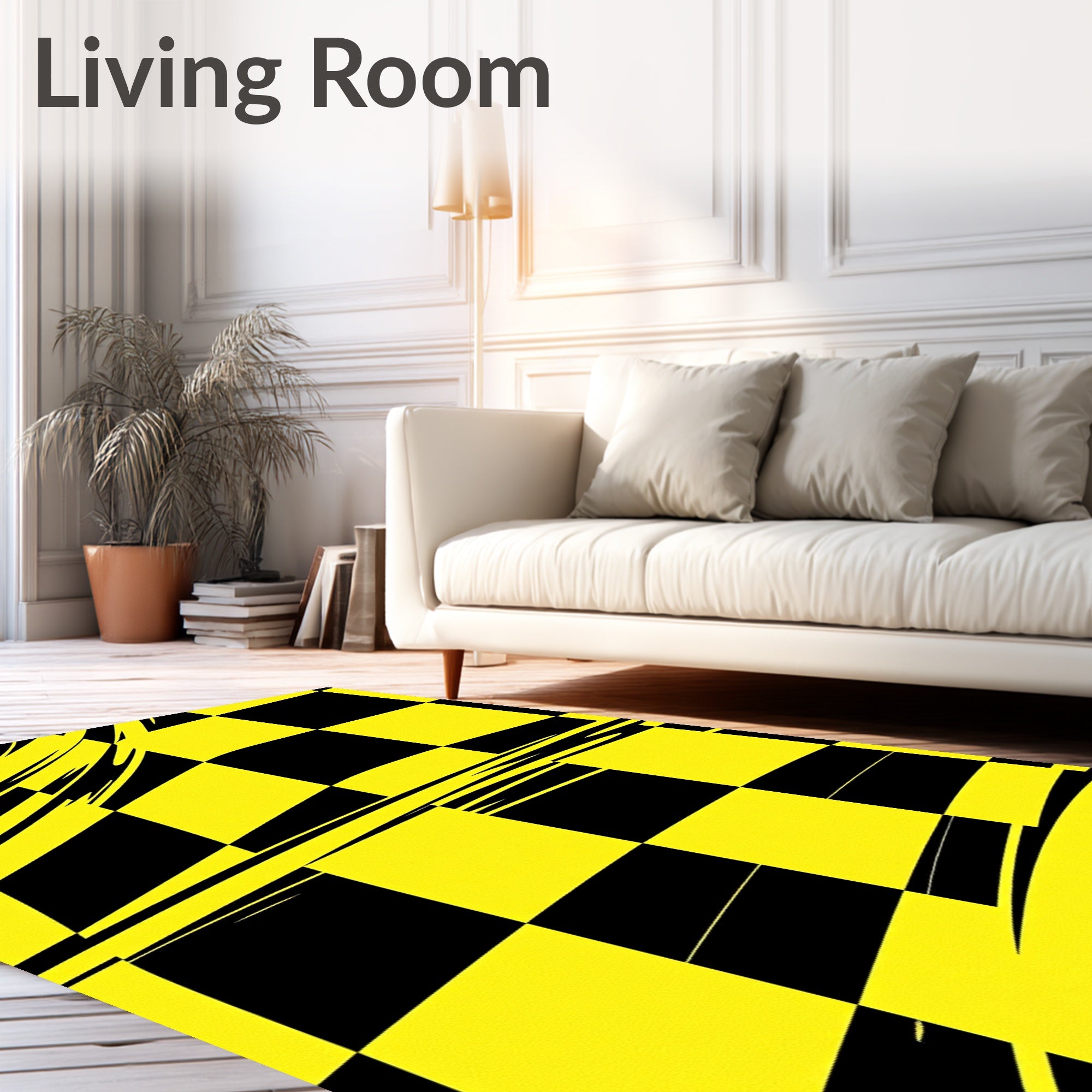 Dynamic Yellow Black Checkerboard Motion Rug