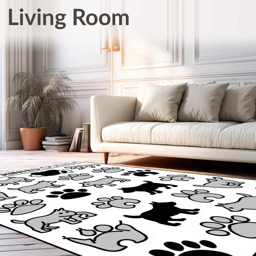 Playful Gray Dog Paw Print Collage Rug