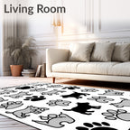 Playful Gray Dog Paw Print Collage Rug