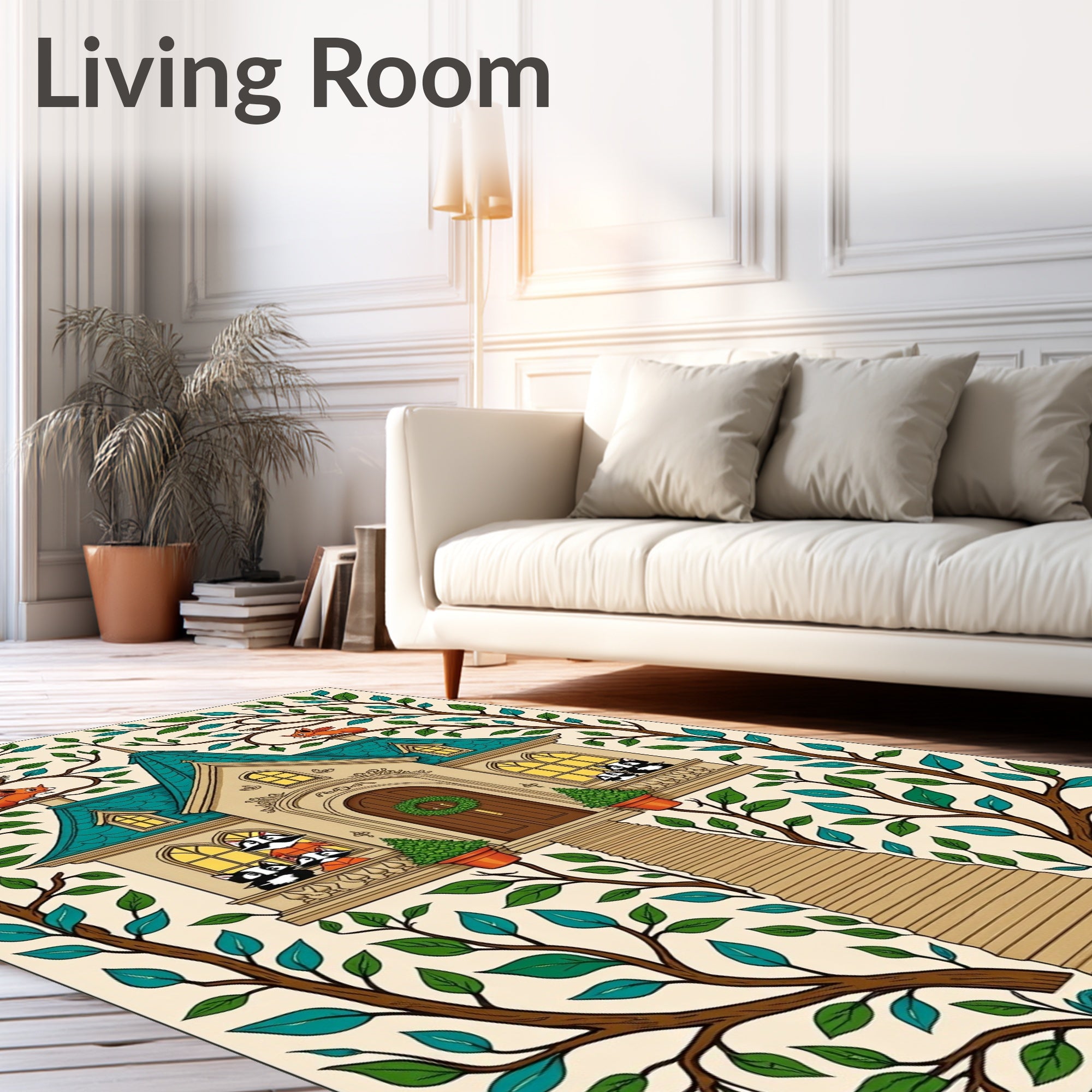 Whimsical Woodland House Creatures Rug