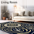 Nautical Navy Gold Anchor Compass Rose Rug
