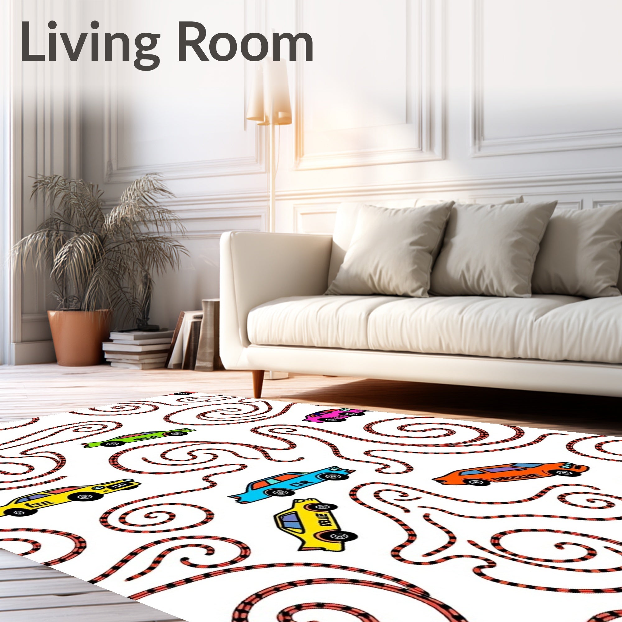 Retro Car Race Track Whimsical Rug