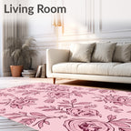 Pink Rose Branch Illustration Rug