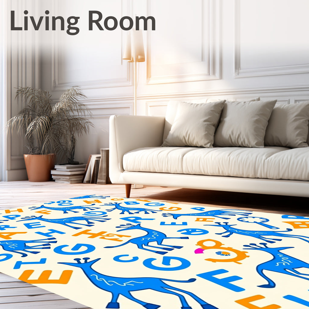 Blue Giraffe Alphabet Scattered Rug