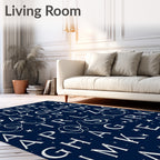 Celestial Alphabet Navy Blue Rug