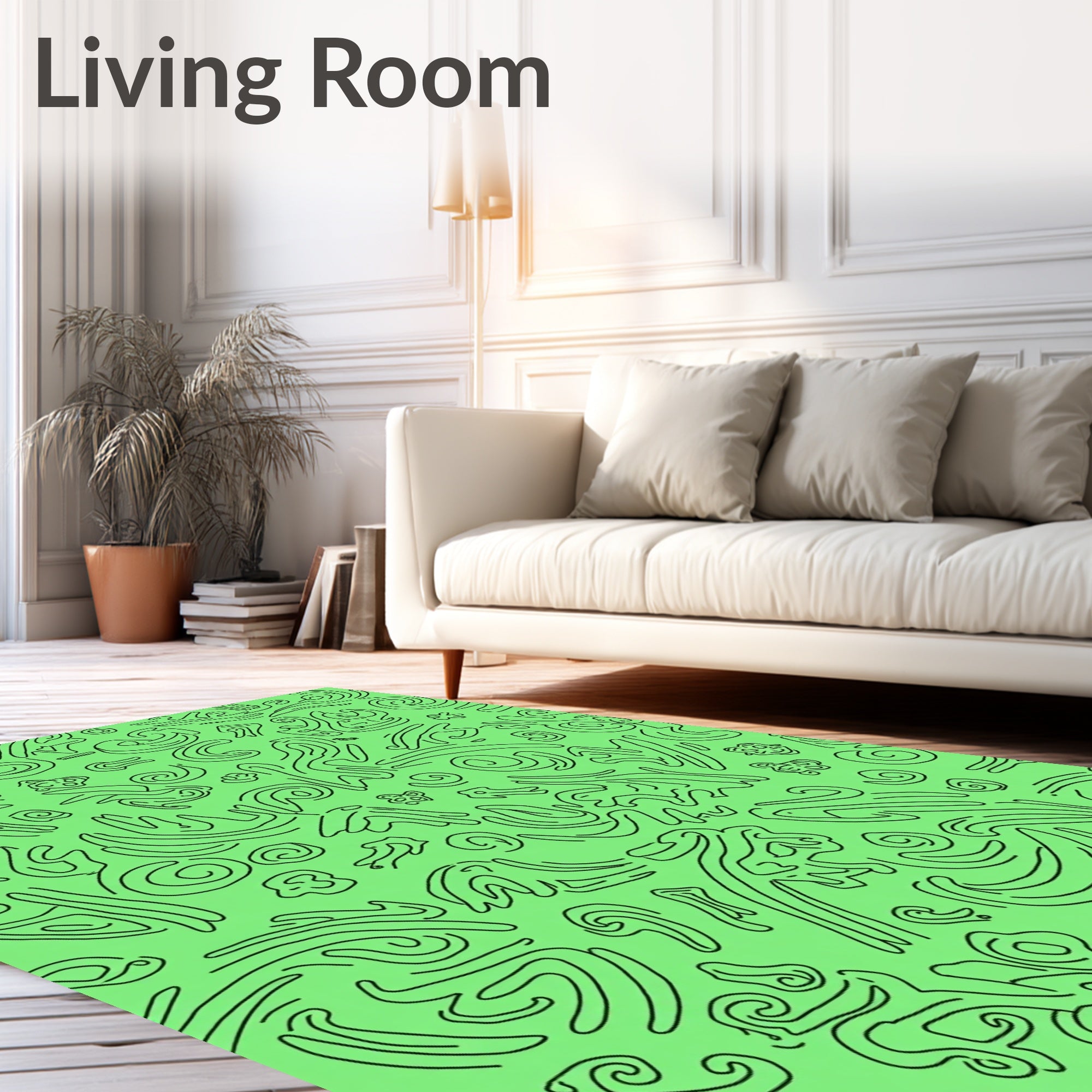 Abstract Black Swirls Light Green Rug