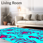 Vibrant Aqua Seahorse Coral Starfish Rug