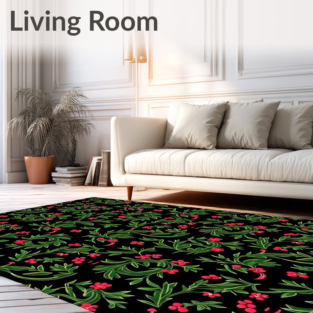 Emerald Green Red Berry Vines Rug