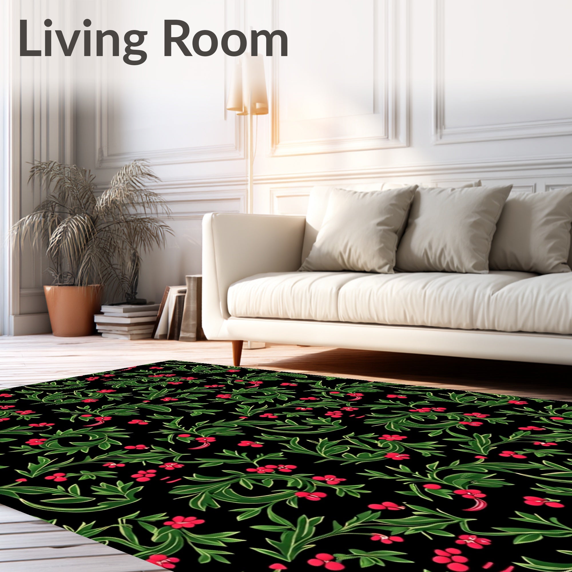 Emerald Green Red Berry Vines Rug