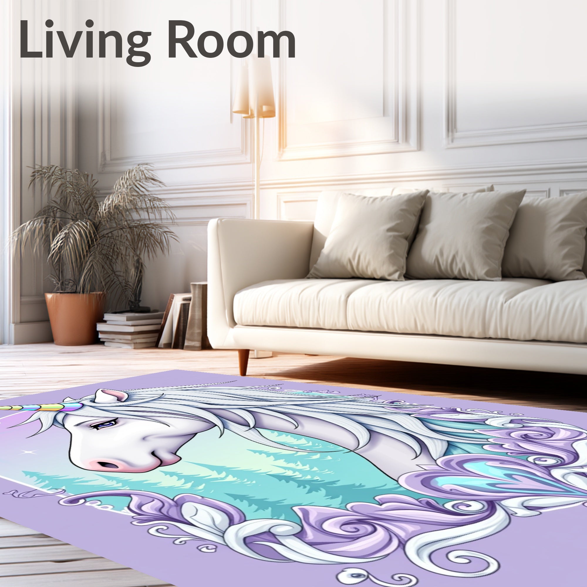 Enchanted Unicorn Forest Pastel Swirl Rug