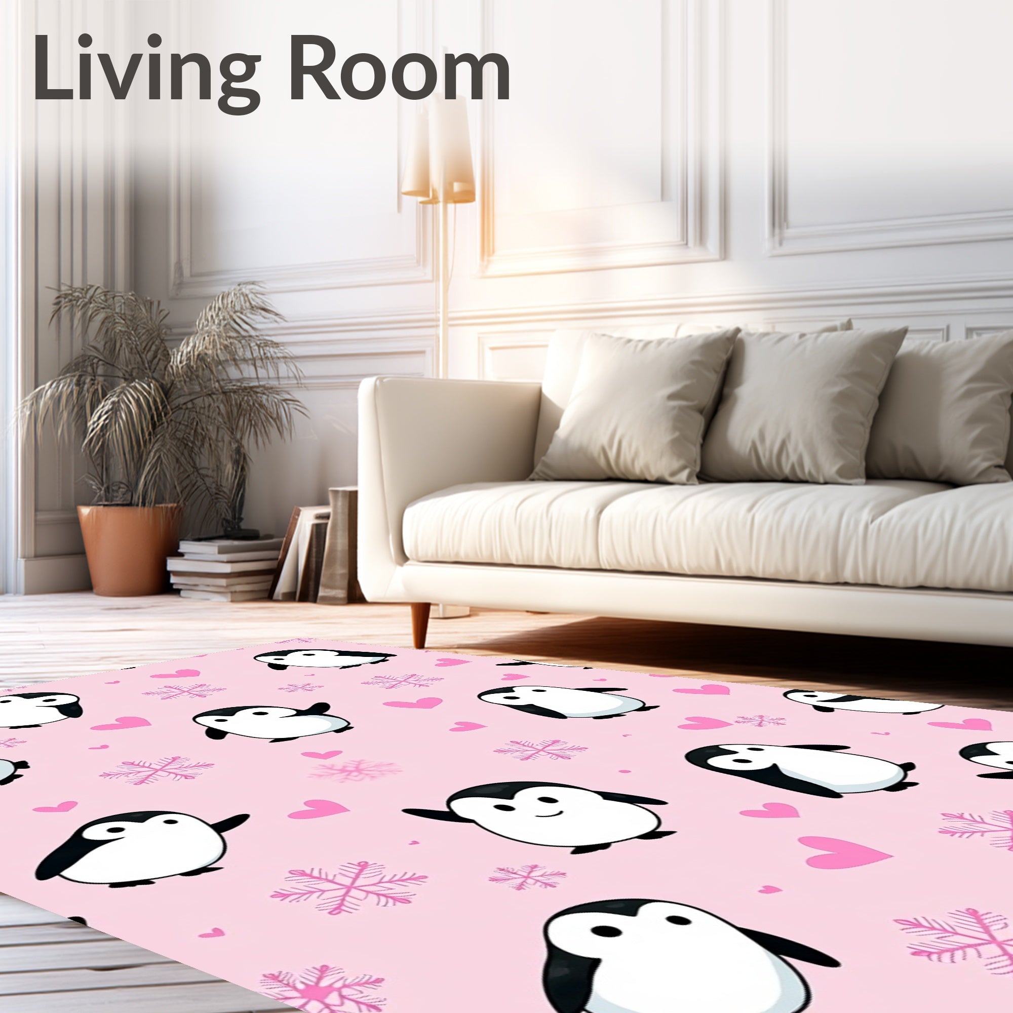 Pink Penguin Hearts Snowflakes Collection Rug