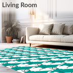 Teal White Abstract Irregular Stripes Rug