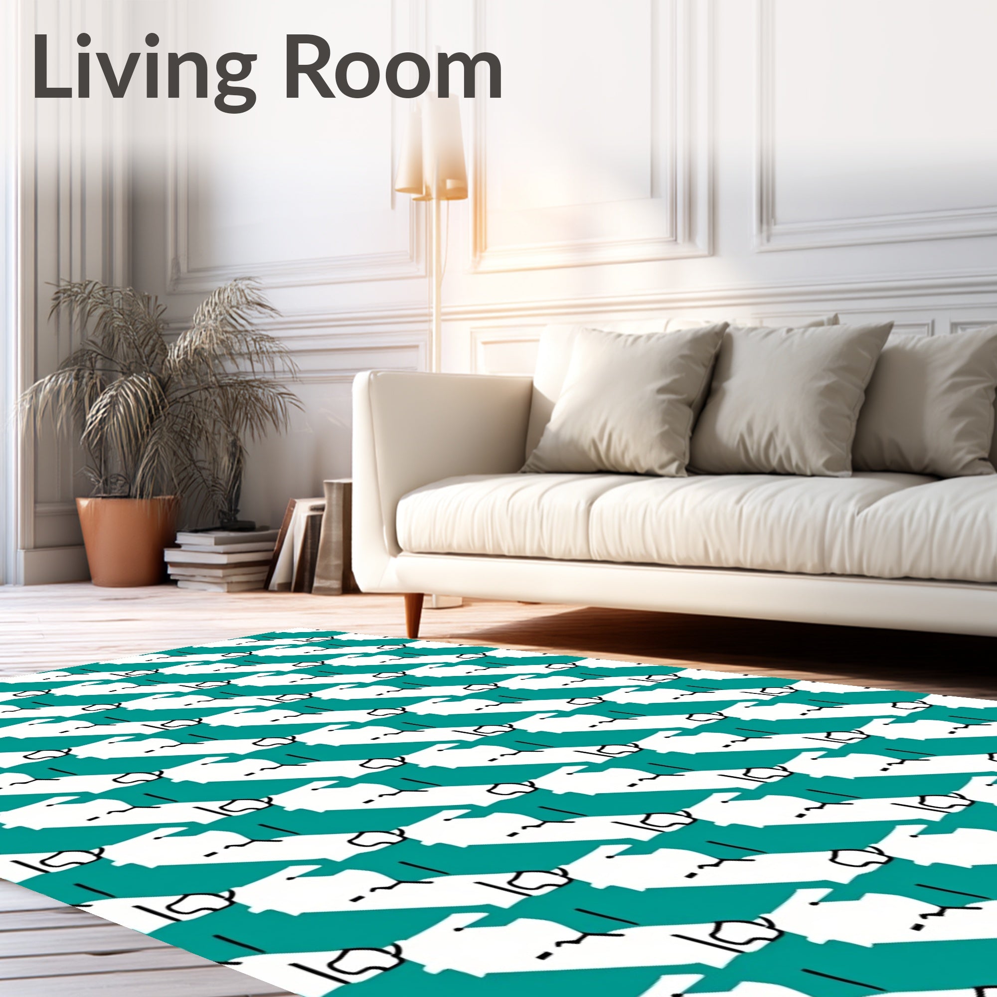 Teal White Abstract Irregular Stripes Rug
