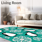 Teal Penguin Snowflake Whimsy Rug