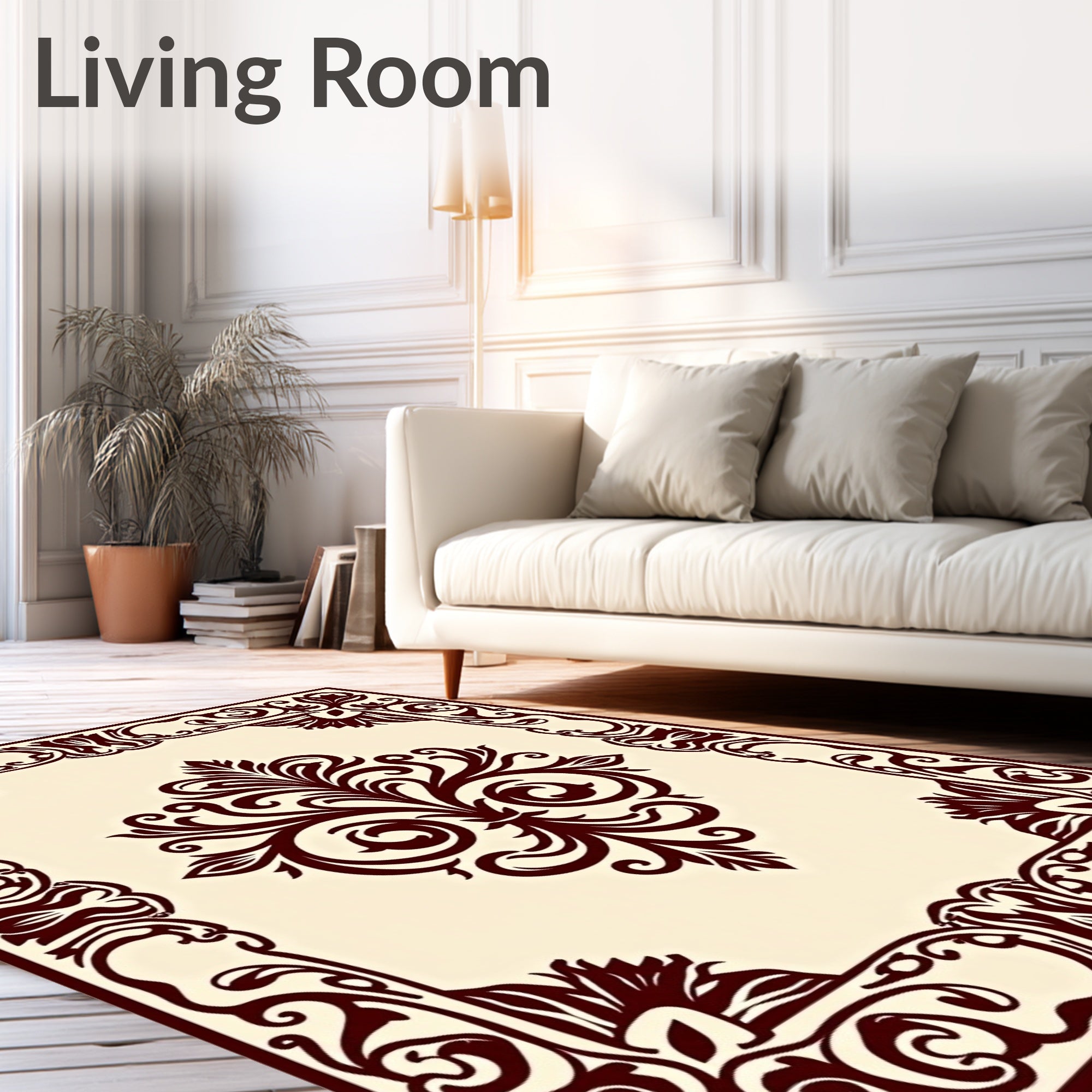 Vintaged Dark Red Floral Symmetry Rug