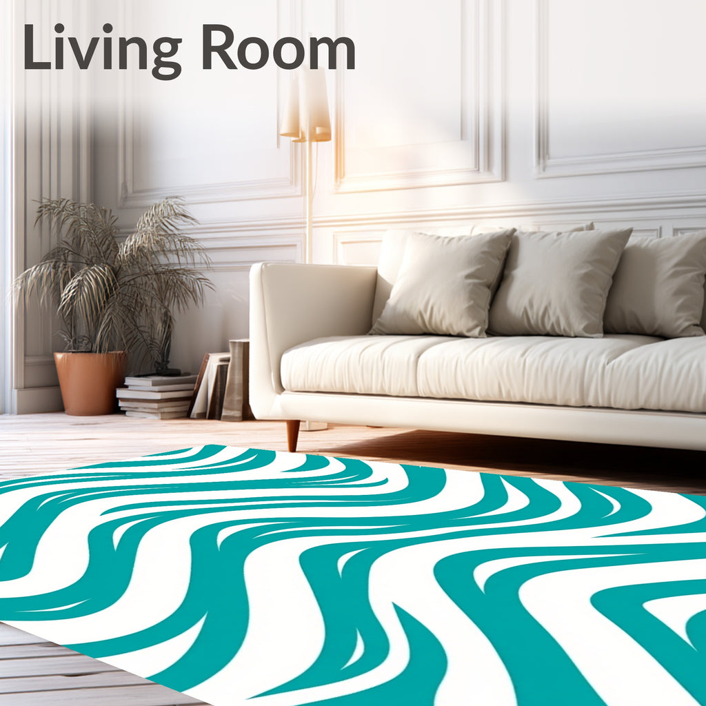Teal Abstract Wavy Stripe Rug