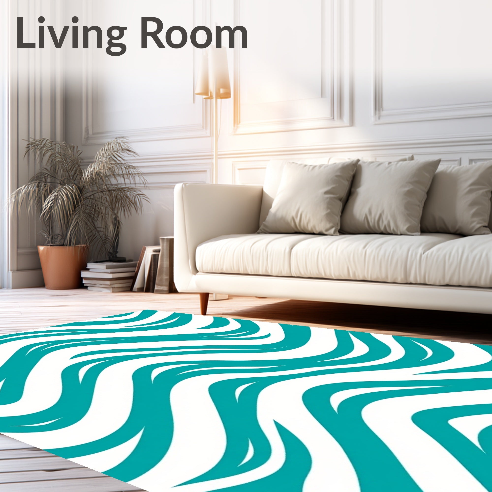 Teal Abstract Wavy Stripe Rug