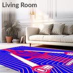 Vibrant Blue Red Geometric Abstract Rug