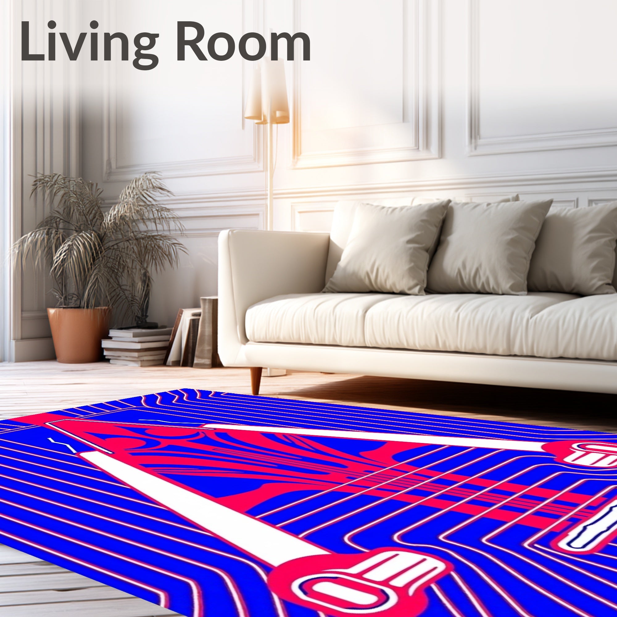 Vibrant Blue Red Geometric Abstract Rug