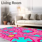 Whimsical Pink Turquoise Dinosaur Shapes Rug