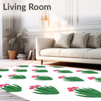 Whimsical Pink Floral Green Foliage Rug