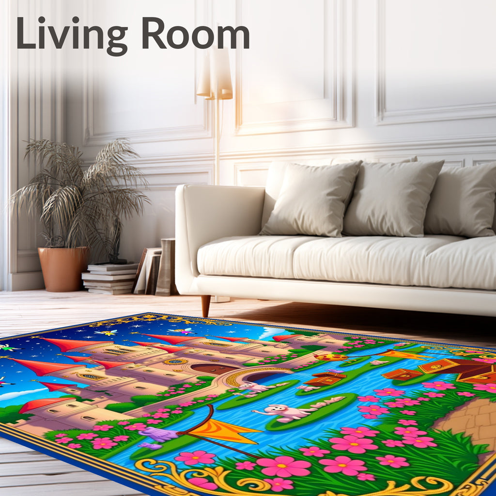 Whimsical Pink Fairy Castle Landscape Rug