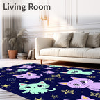 Cute Purple Mint Kittens Starry Night Rug