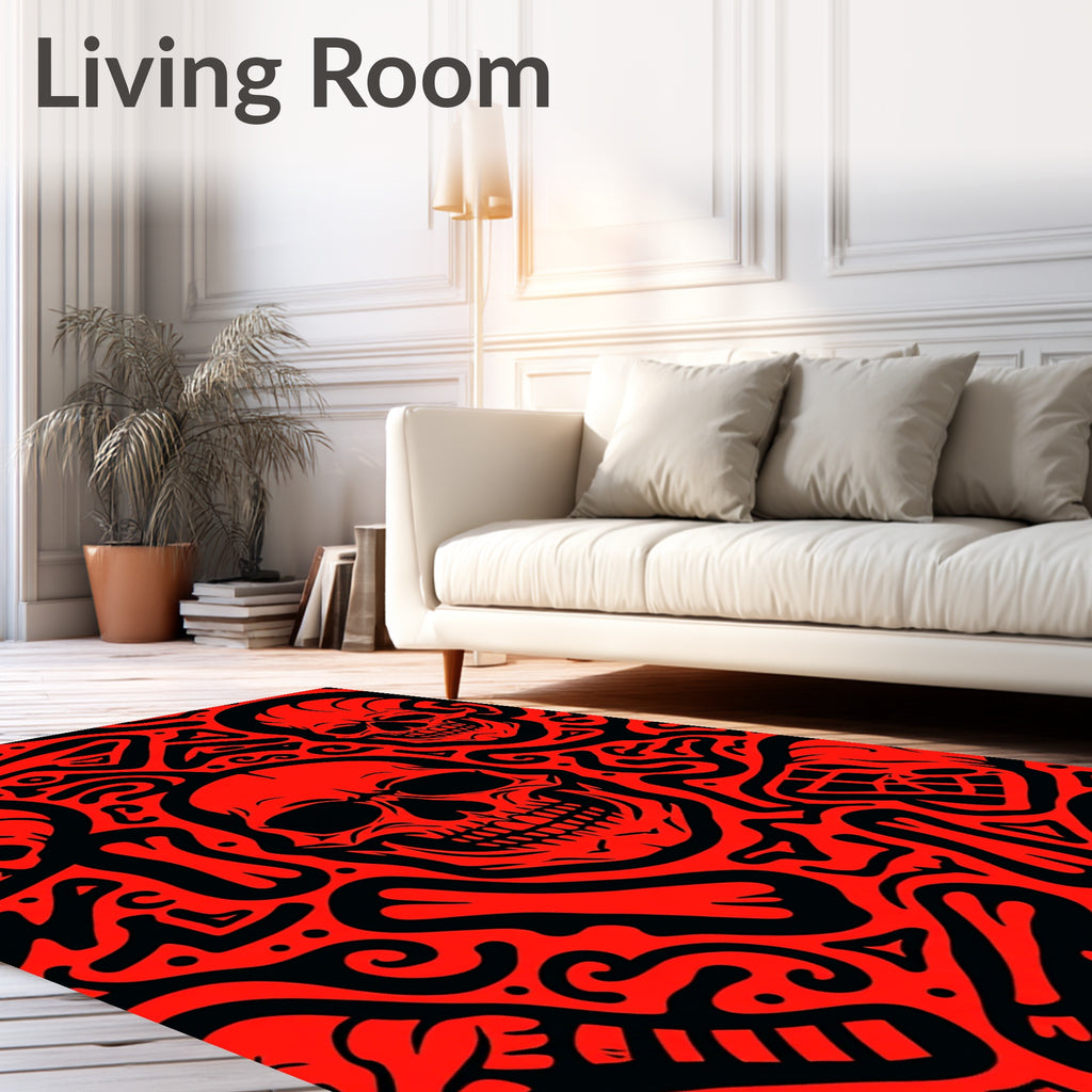 Bold Red Skull Bone Collage Rug