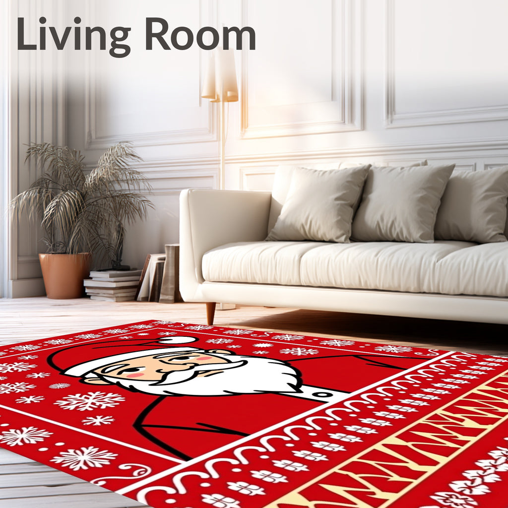 Festive Red Santa Claus Snowflakes Rug