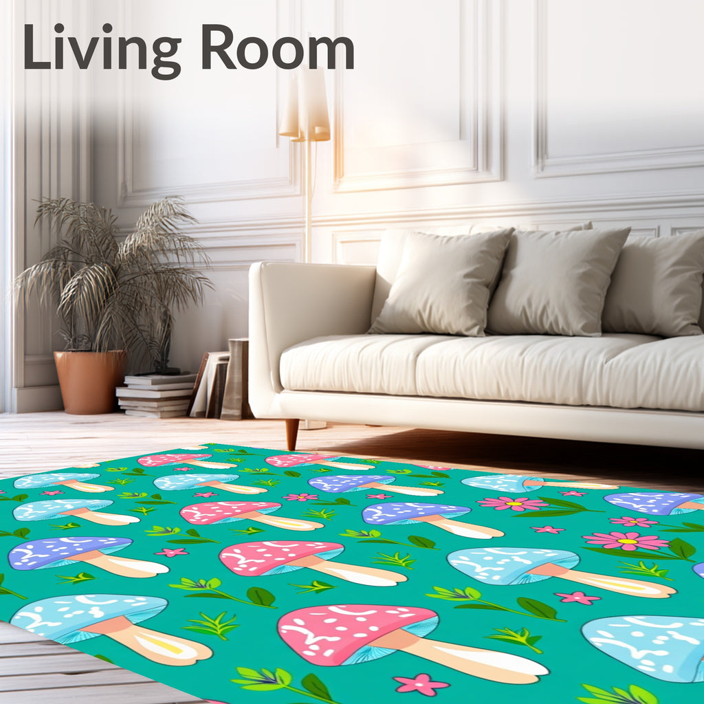Whimsical Pink Blue Mushroom Garden Rug