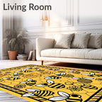 Whimsical Yellow Bee Flower Honeycomb Rug