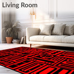 Bold Red Geometric Machine Parts Rug