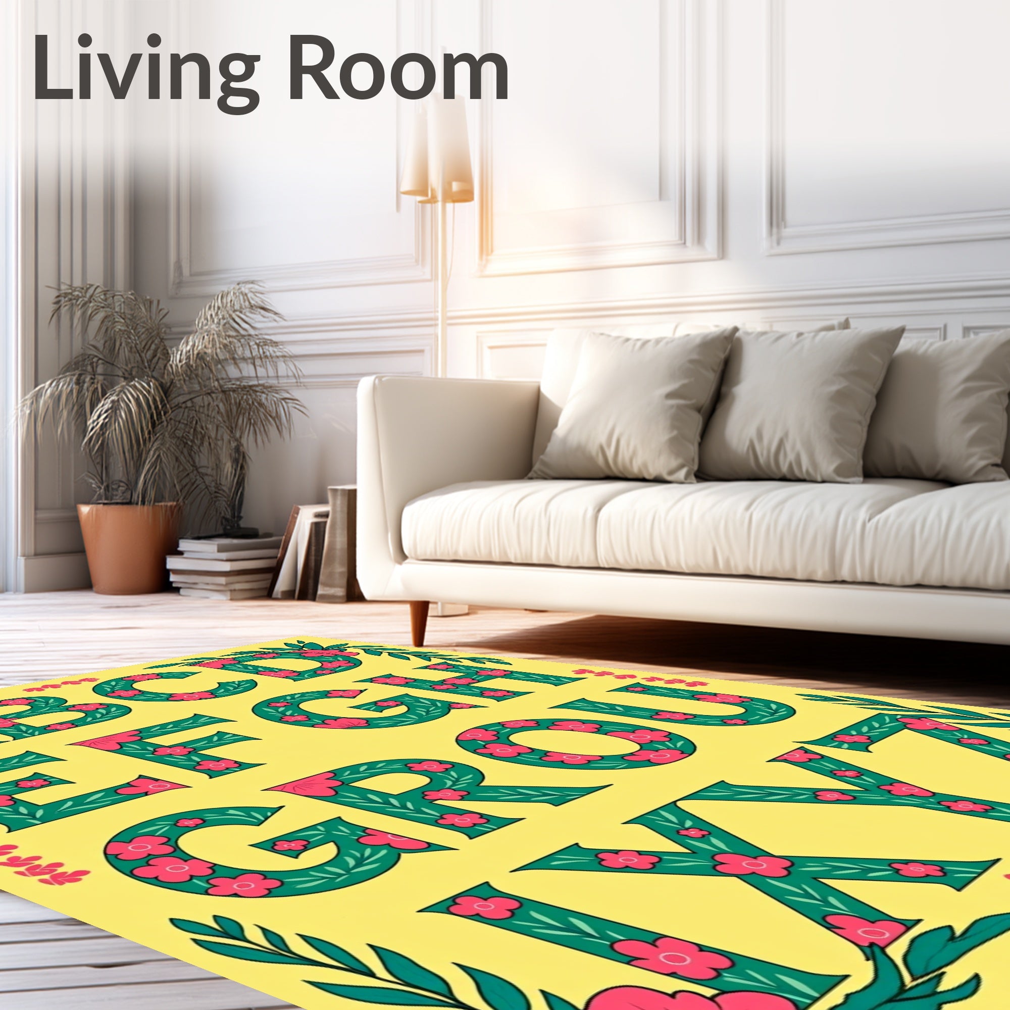 Green Floral Alphabet Letters Rug
