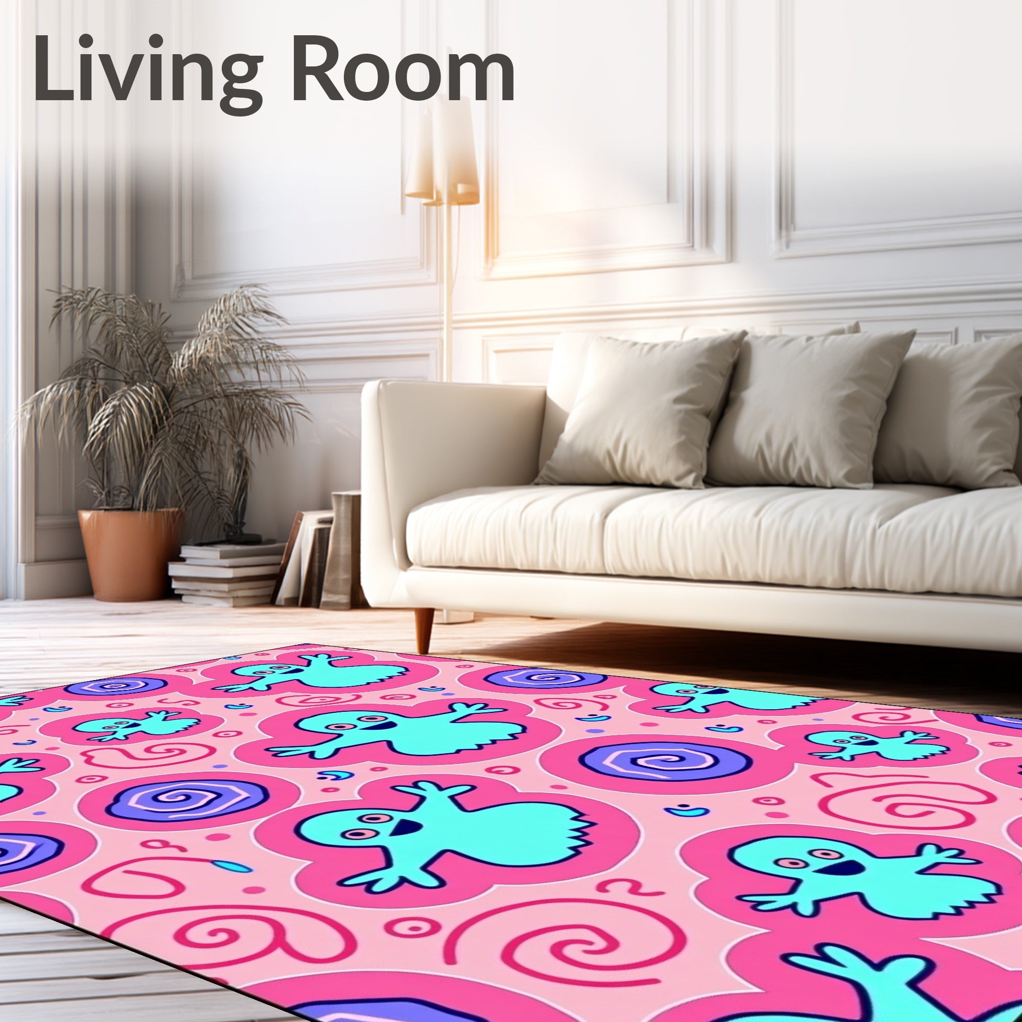 Aqua Ghost Funky Pink Swirls Rug