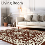 Rich Brown Floral Medallion Scroll Rug