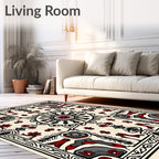 Crimson Black Floral Mandala Border Rug