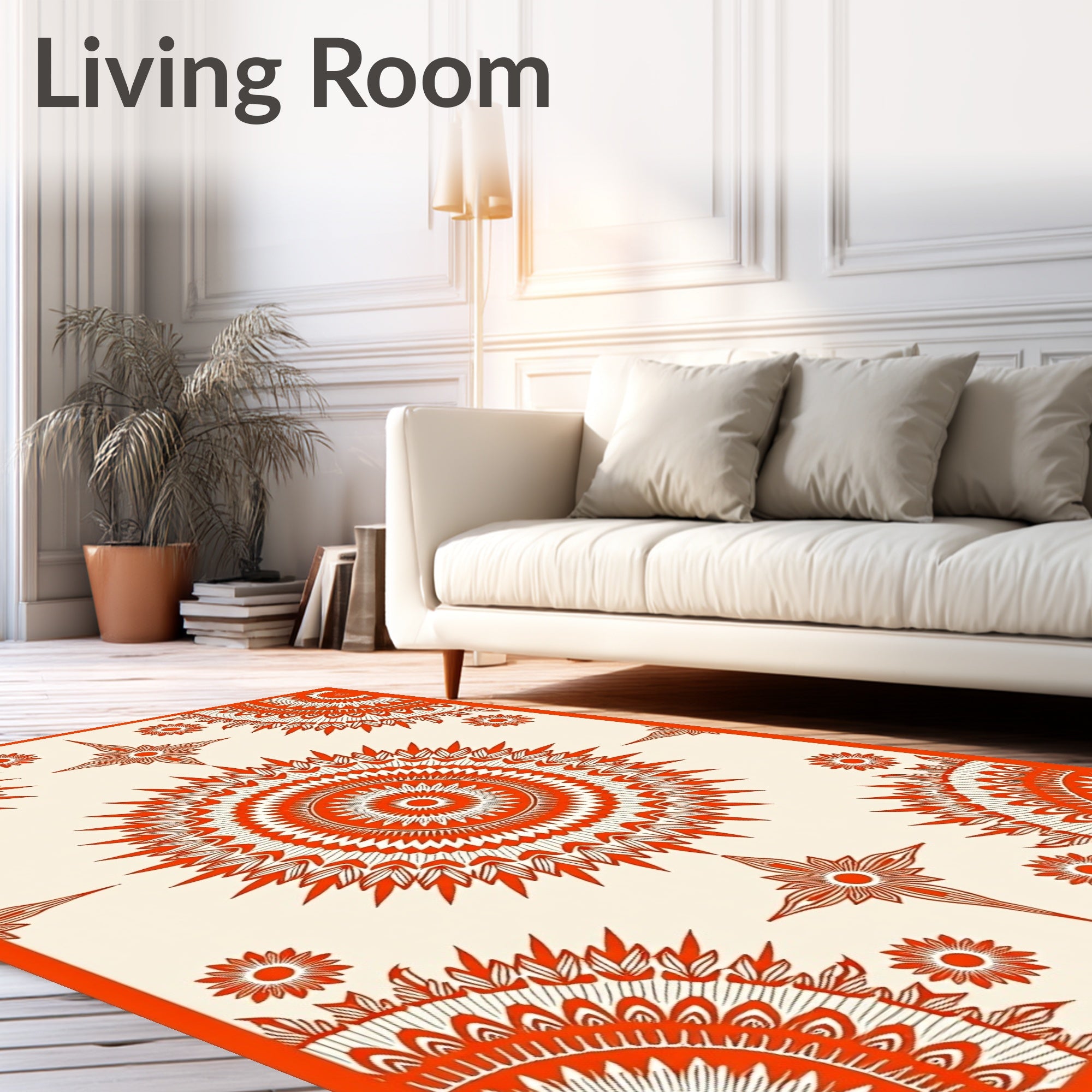 Vibrant Orange Sunburst Medallion Rug