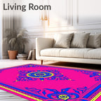 Hot Pink Royal Blue Yellow Medallion Border Rug