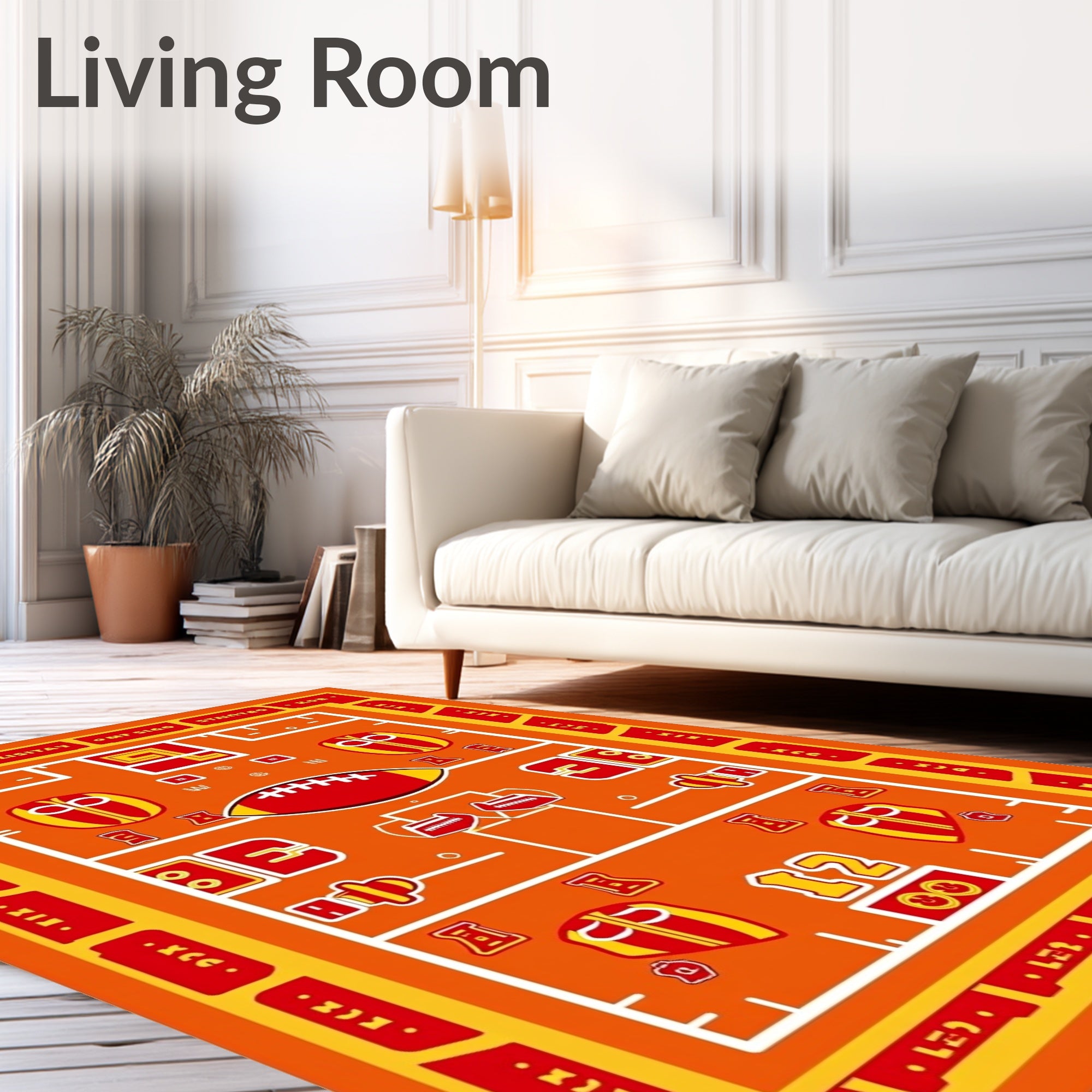 Retro Football Field Orange Red Rug