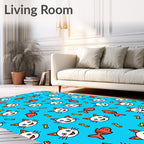 Whimsical White Cat Fish Bone Toss Rug