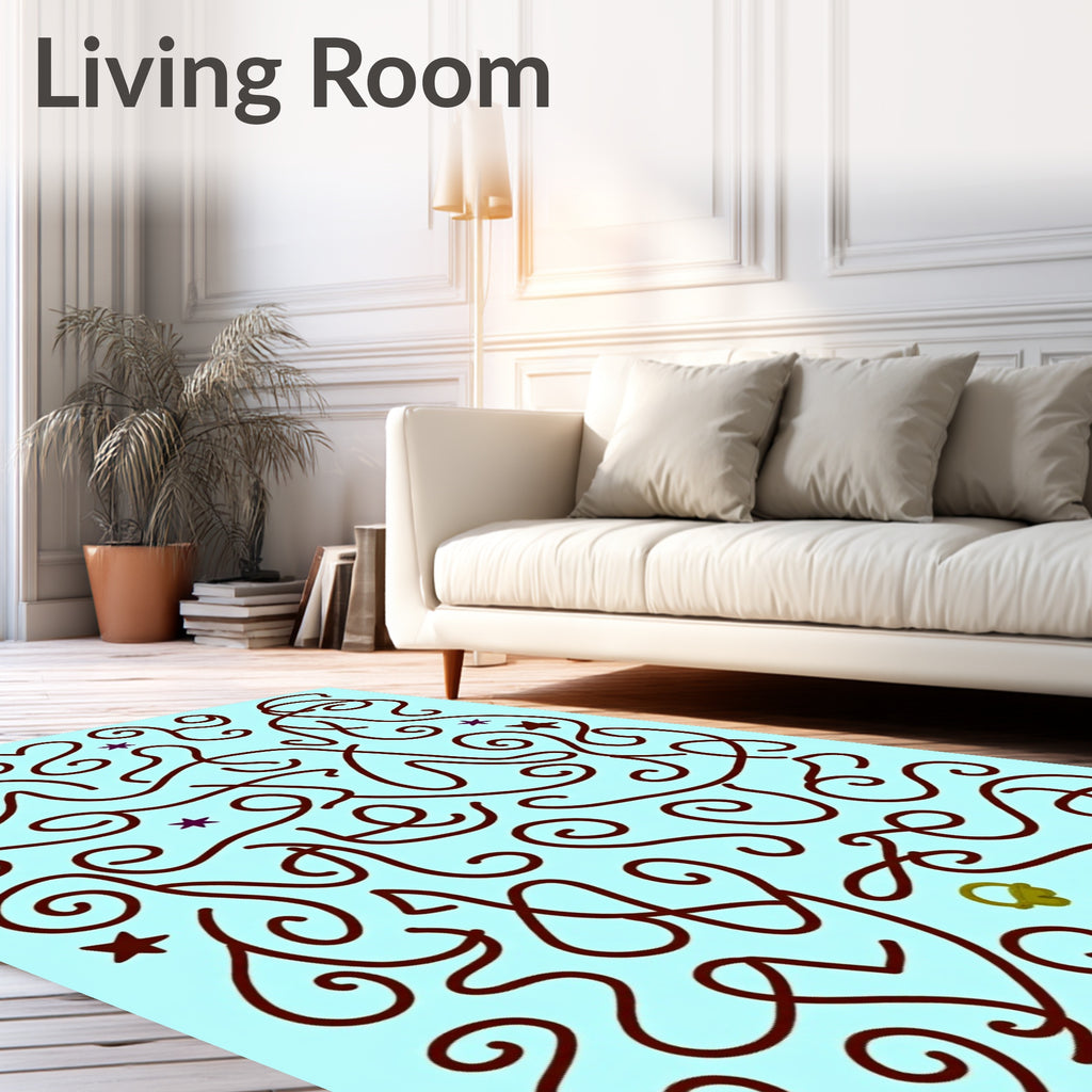Light Blue Swirling Vine Star Accents Rug