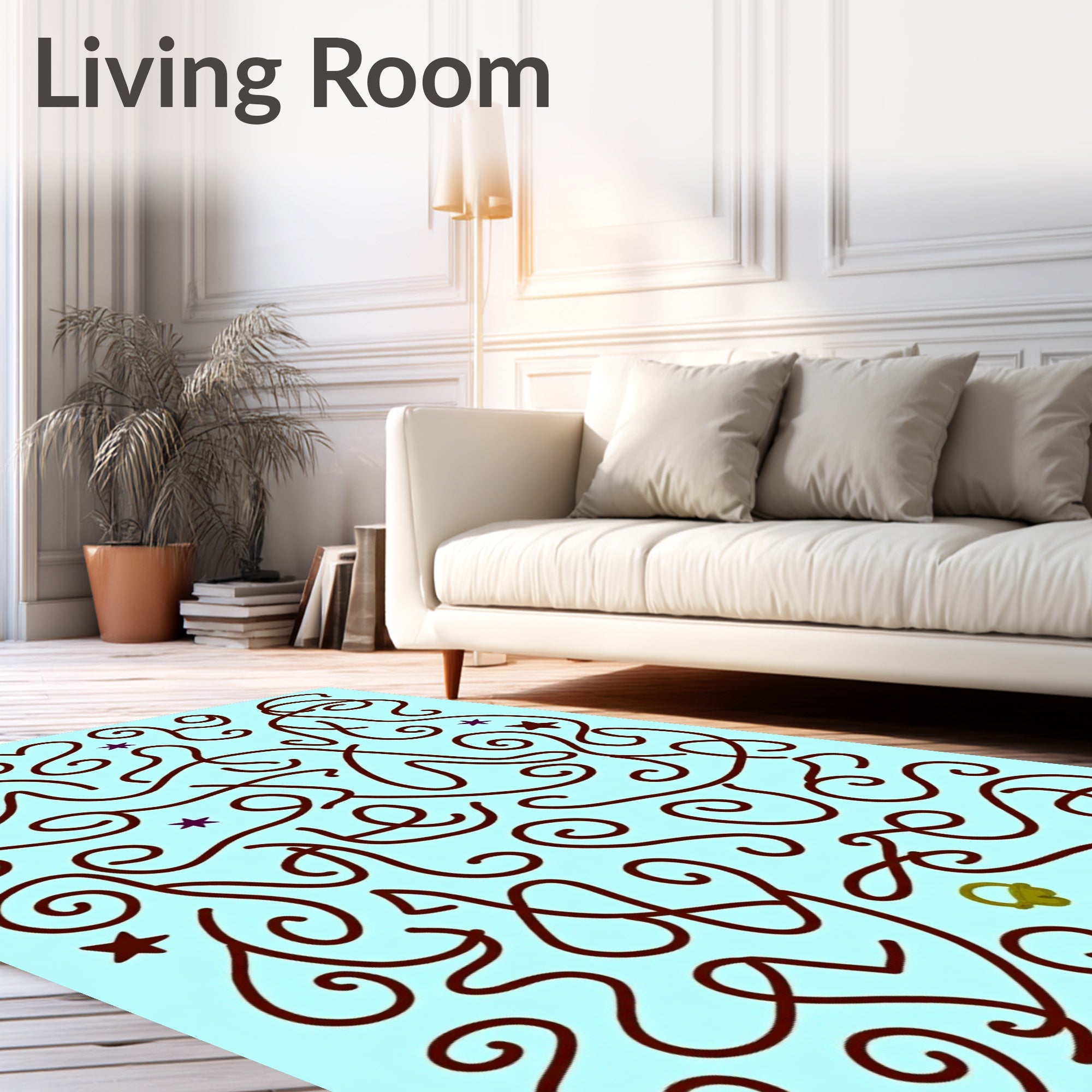 Light Blue Swirling Vine Star Accents Rug