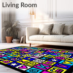 Retro Alphabet Grid Vibrant Color Rug