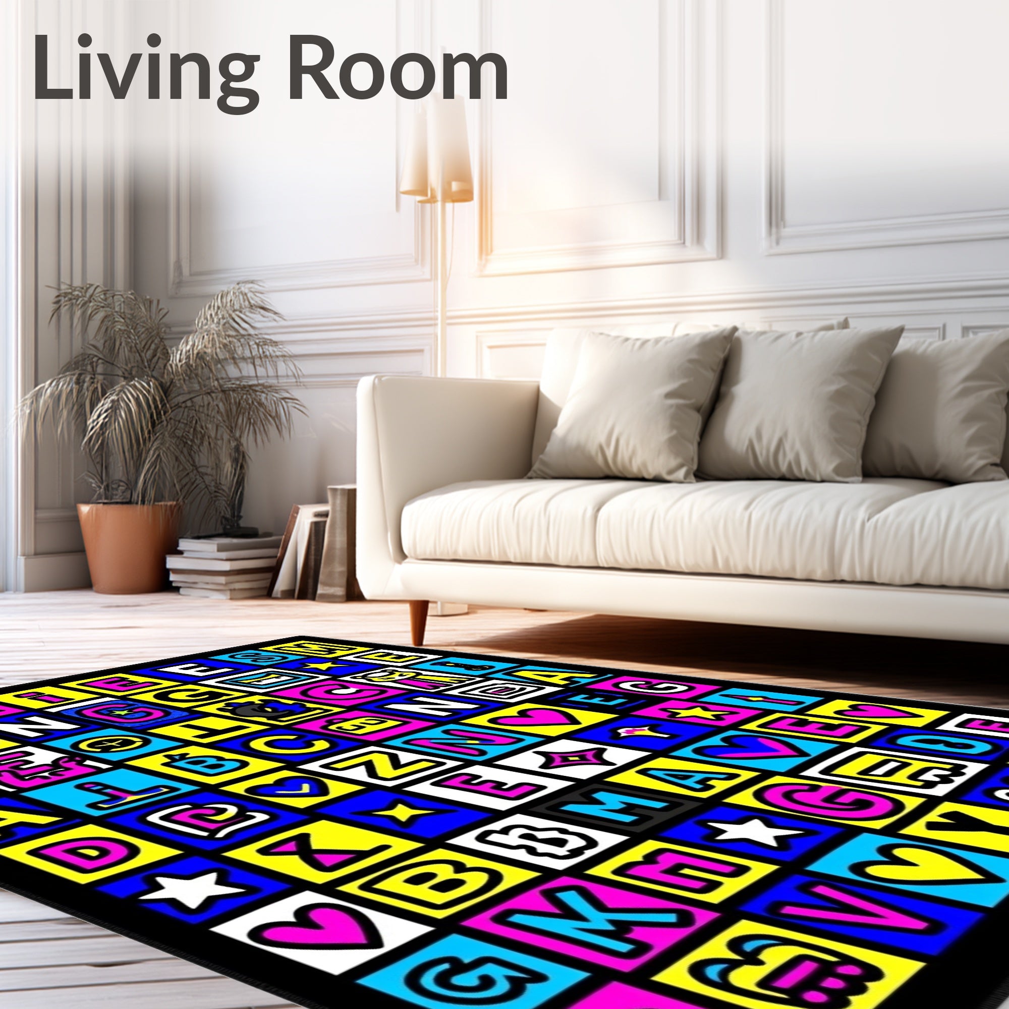 Retro Alphabet Grid Vibrant Color Rug