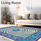 Blue Swirl Feather Geometric Frame Rug